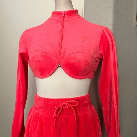 NWT Adidas X Jeremy Scott Cropped Velour Top Skirt Set
